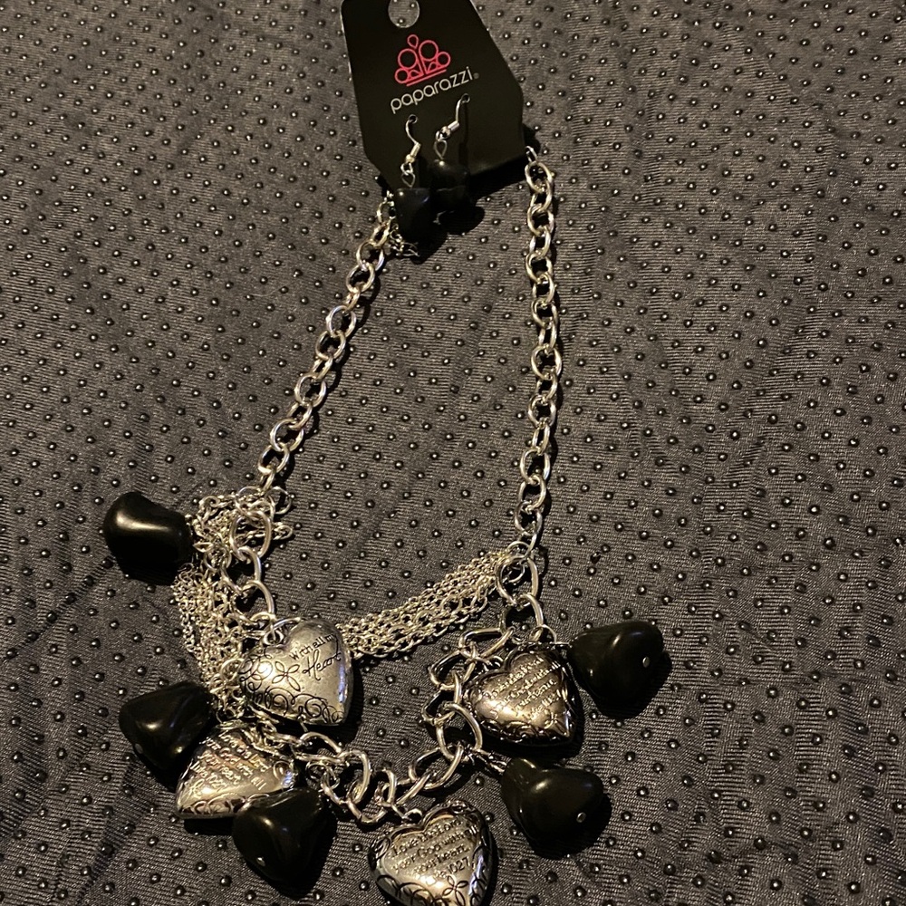 Paparazzi Silver and Black Heart Necklace